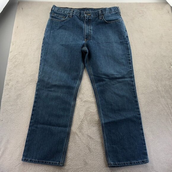Carhartt Mens Work Jeans Size 38x30 Relaxed Fit Straight Leg Blue Denim Casual - Picture 13 of 14